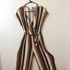 caution to the wind jumpsuit striped